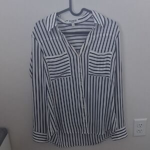 Express Black and White Button Down Shirt with Notched Collar